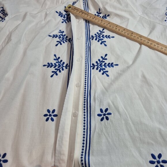 Calessa Women's Top Size XL White Blue Embroidered Crew Neck 3/4 Sleeve Tunic 27 - Picture 7 of 13